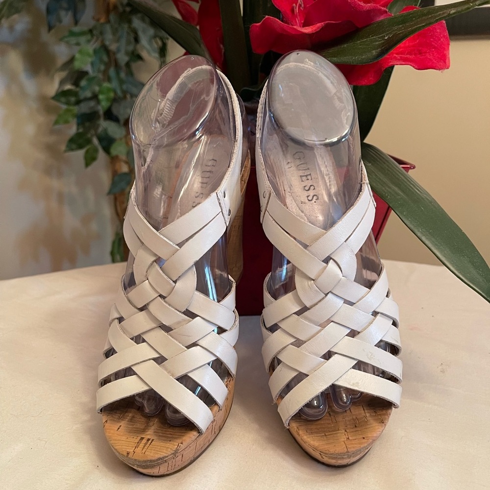 ***SALE - Guess White Wedge Sandals - 7